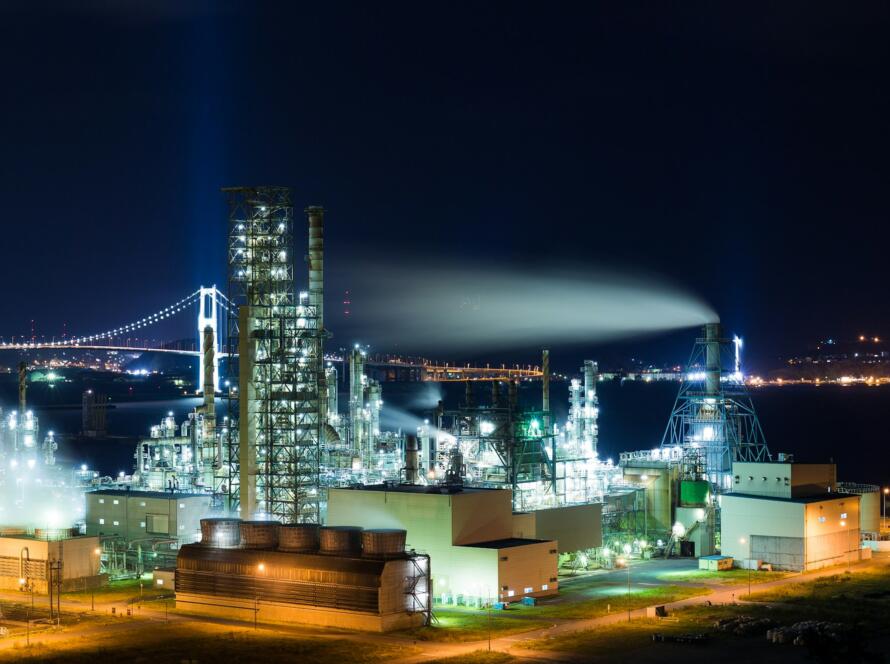 Industrial factory in Muroran at night